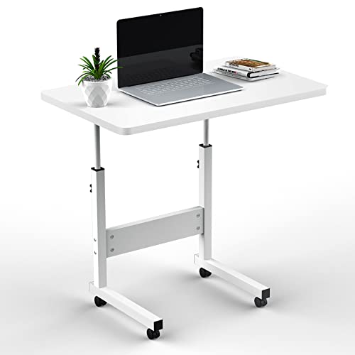 HaodaCulture Escritorio para Computadora Portátil, Mesa de Ordenador Portatil con Ruedas, 60 * 40cm Sofá Mesa de Extraíble y Altura Ajustable, Mesa Auxiliar Portatil para Sofá Cama, Blanco