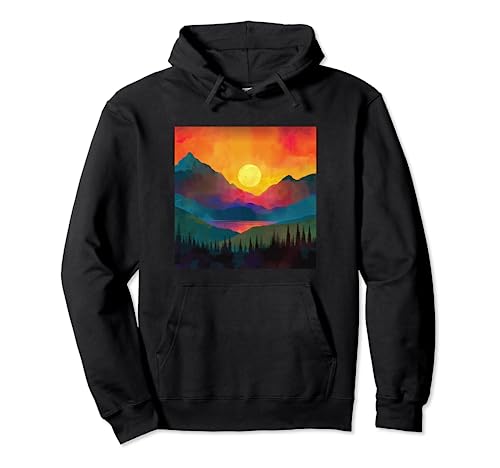 Naturaleza Acuarela Paisaje Montañas Sudadera con Capucha