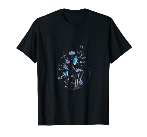 Dibujo de pastos delicados,acianos y mariposas Camiseta