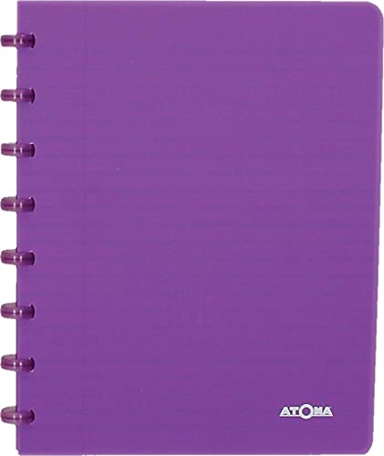 Atoma 4.1357 - Cuaderno A5 con anillas, cuadriculado de 5 x 5 mm con margen, 72 hojas desmontables (144 páginas), cubierta de polipropileno reciclable, color morado transparente