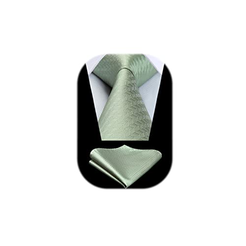 HISDERN Corbatas de Hombre Verde claro Houndstooth Modernas Boda Elegante Corbata y Pañuelo Conjunto Moda Clásico Corbatas de Business Partido