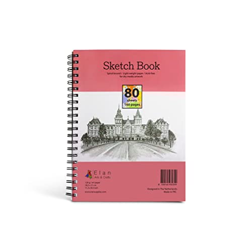 Elan Sketchbook A4. A4 Cuaderno de dibujo espiral encuadernado para artistas. Bloc de dibujo con papel 120 g/m². Block dibujo A4 perfecto para block de dibujo A4. Cuaderno dibujo sketch book A4.