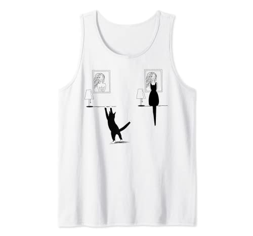 Chica con un gato foto broma truco dibujado imagen Camiseta sin Mangas