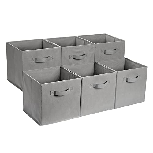 Amazon Basics - Cubos de almacenamiento, de tela, plegables, con asas, 33x33x33  cm, color gris, juego de 6