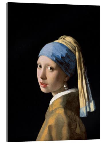 Posterlounge Chica con el Pendiente de Perla Cuadro de metacrilato de Jan Vermeer Cuadros decoración para Cualquier habitación 13 x 18 cm Negro Retratos Decoración Pared