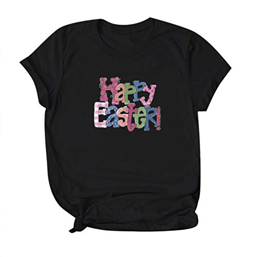 Camiseta de mujer Easter Print Casual Manga Corta Top Moda Blusa O-cuello Blusa para Mujeres Trabajo Blusas para Mujeres Oficina Profesional Manga Larga, Le Noir, XL