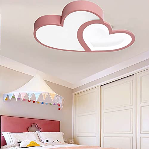 Lámpara de techo LED en forma corazón rosa creativa moderna dibujos animados regulable con mando a distancia acrílico lámpara decorativa para salón/dormitorio guardería 55 cm
