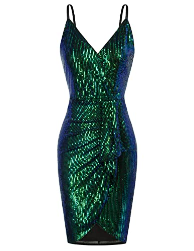 GRACE KARIN Vestido de mujer espaguetis bodycon vestido vintage para fiesta CL2098, Color azul verdoso., S