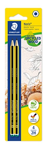 STAEDTLER Noris 120-4 BK2D, Lápices de madera certificada, Blíster con 2 lapiceros de grafito 2H, Color Amarillo / Negro