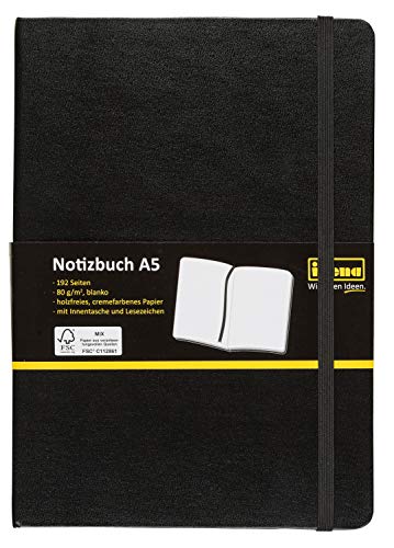 Idena 10054 - Cuaderno DIN A5, en blanco, papel crema, 192 páginas, 80 g/m², tapa dura en negro, 1 ud.