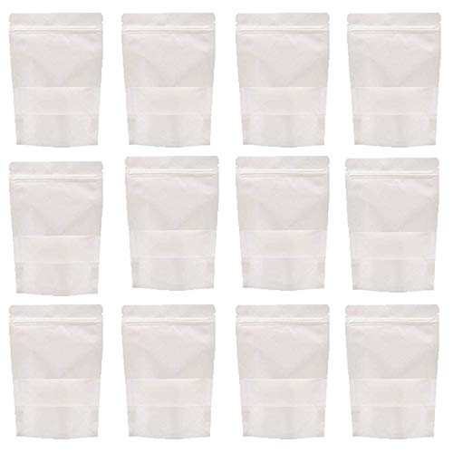 100pcs 9 * 14cm Bolsitas Papel Kraft con Cierre Blanco Pequeñas Estraza Bolsas Papel Zip Alimentos Biodegradables para Semilla Regalo Joyería Caramelos (9 * 14CM)