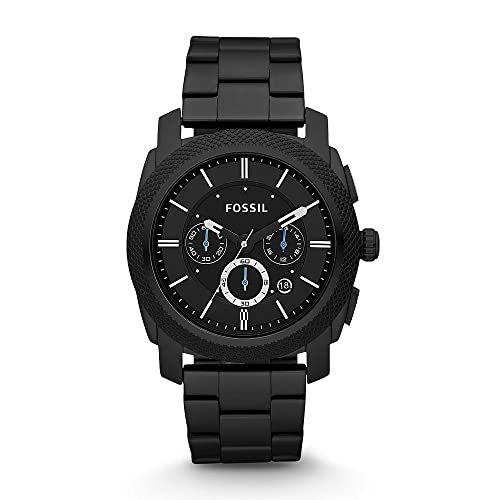 Fossil Reloj para hombre Machine, movimiento cronógrafo de cuarzo, 45mm Caja de acero negro con correa de acero, FS4552IE