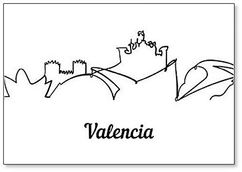 Imán para nevera con ilustración de un boceto de Valencia sobre fondo blanco
