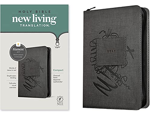 NLT Compact Zipper Bible, Filament Enabled Edition, Charcoal: New Living Translation, Filament Enabled Edition, Charcoal Patch, Leatherlike, With Zipper, Red Letter