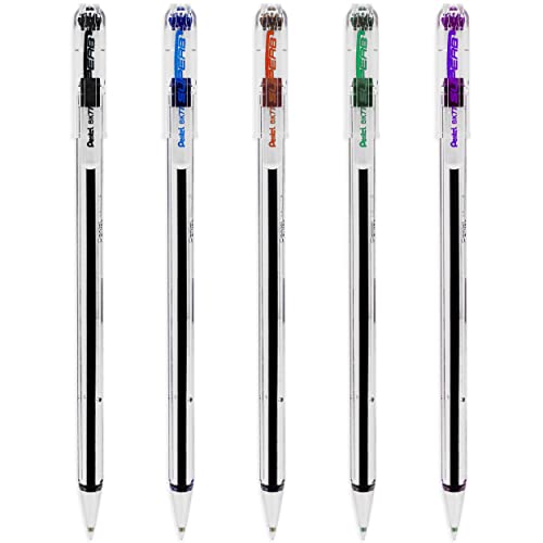 Pentel BK77 Superb Bolígrafos - Punta de 0,7 mm - Pack de 5 - Negro, Azul, Rojo, Verde, Violeta