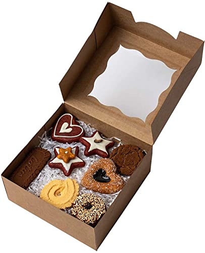Cajas de Regalo de Papel Kraft marrón para pastelería con Ventana (24 Unidades) – Caja de cartón de 10,2 x 10,2 x 6,7 cm