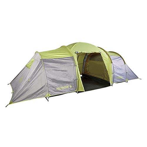 COLUMBUS Tienda de Camping Huron 6 | Tienda de Campaña Familiar para 6 Personas con 2 Habitaciones y Zona de Estar. Tienda Grande e Impermeable en Color Verde y Gris - 11 kg