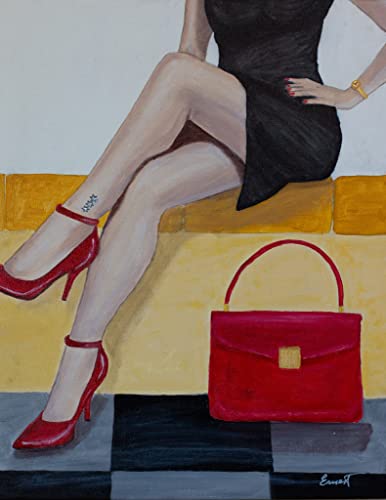 Cuadro en lienzo pintado a mano en colores acrílicos, titulado Mujer con vestido negro de medidas 50X65X2 cm. No necesita marco. Artista Ernest Carneado Ferreri