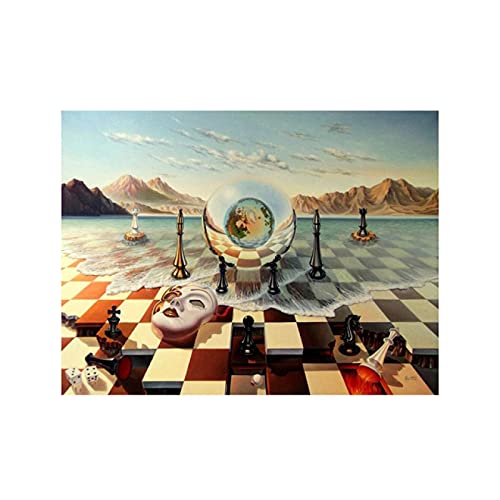 Yooyu Impresión de lienzo Salvador Dali Surrealismo Máscara de ajedrez en el mar Pósteres e impresiones Cuadros de pared para sala de estar Decoración para el hogar 42x60cm (17x24in) Sin marco