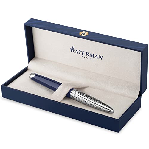 Waterman Carène pluma estilográfica | Metalizada y lacada en azul | Capuchón labrado | Plumín fino de 18 K | Tinta azul | Estuche de regalo