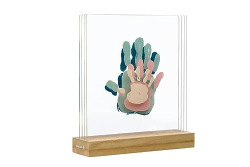 Baby Art My Family Prints Kit de impresión para crear la huella de las manos de toda la familia, original idea regalo, con base de madera, dimensiones 20 x 21,6 x 6 cm