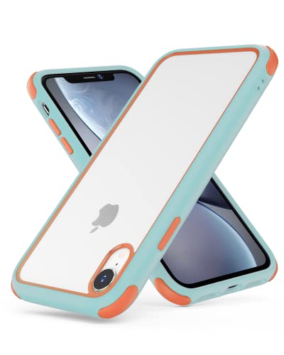 MobNano Funda para iPhone XR Silicona Transparente PC/TPU Bumper Antigolpes Caso para iPhone XR Azul Claro/Naranja