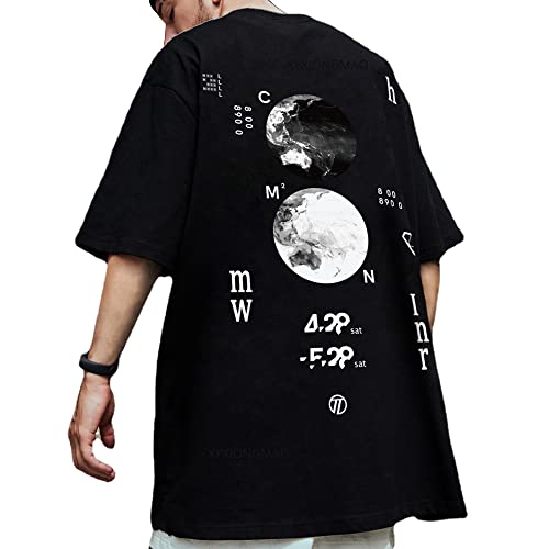 XYXIONGMAO Casual Deportes de manga corta Camiseta suelta de algodón japonés Streetwear Hip Hop Unisex Graphic Tees Camisas para hombres, Negro, Large