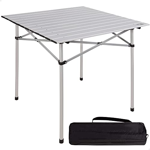 Aktive 52840 - Mesa plegable ligera, aluminio, tablero laminado, 70x70x70 cm, con bolsa de transporte, topes antideslizantes, para 4 personas