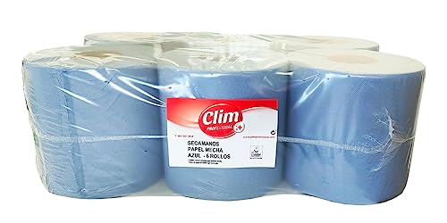 Clim Profesional - Rollos de Celulosa Azul Ecológica 2 Capas 150mts para Secado de Manos, Pack 6 Ud Ideal para Cocinas Profesionales e Industria Alimentaria - Tamaño G, Color Azul, Material Celulosa