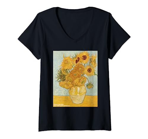 Mujer Vincent Van Gogh - Girasoles - Cuadros Famosos Camiseta Cuello V