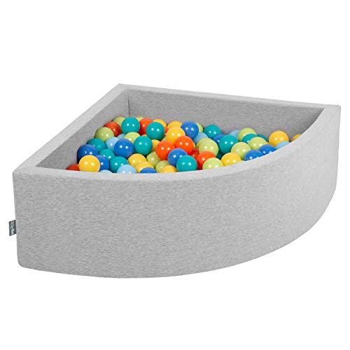 KiddyMoon 90X30cm/200 Bolas Piscina De Bolas ∅ 7Cm para Ninos Cuarto Angular Hecha En La UE, Grisclr:Verdclr/Naranj/Turques/Azul/Azulclr/Amaril