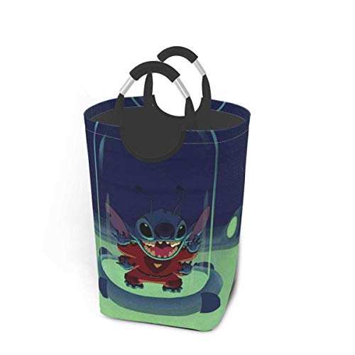 Cestas de lavandería de dibujos animados Lilo Stitch con asas, plegable, impermeable, duradera, 50 l, gran capacidad, 22,7 pulgadas, cesta de lavandería cuadrada para dormitorio, baño, armario, almace