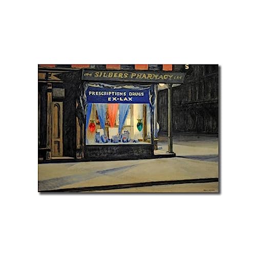 GJRYHXT Cuadros murales de Edward Hopper: Farmacia. Reproducción de obras de arte famosas en lienzo. Póster de decoración para salón 50x70cm solo lienzo