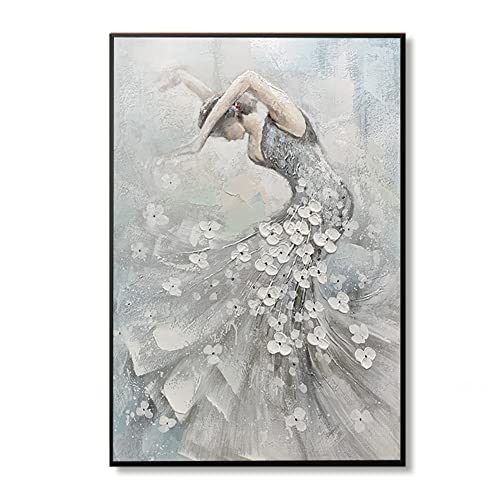 Mintura Obra de arte pintada a mano con la chica bailarina, arte de pared para sala de estar, lienzo acrílico, decoración de oficina, pintura al óleo sobre lienzo (60 x 90 cm sin marco)