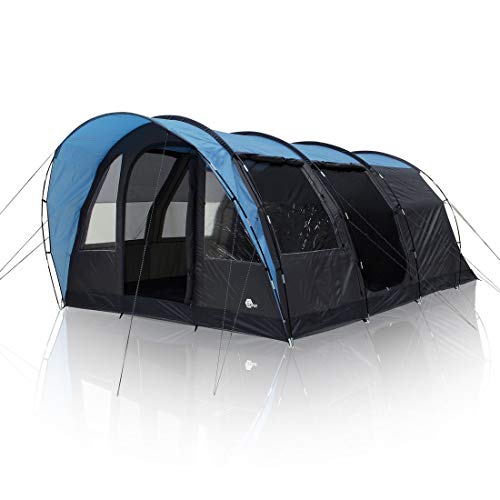 YourGEAR Bora Tienda de campaña para 5 personas, tienda de campaña familiar, altura de pie, bandeja para suelo, toldo, impermeable, 5000 mm, protección UV 50+, color azul y gris