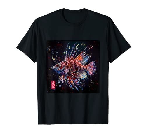 Pez león en moderno diseño japonés Gyotaku Camiseta