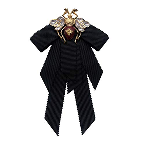 Amosfun Broche retro de pajarita de cristal con diseño de animales de abeja, corsé pretied pajarita para solapa, camisa, chorro, cuello, corbata para mujer, uniforme (negro)