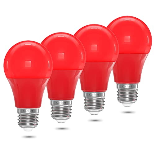 Klarlight 9W E27 Bombillas de Colores 9w A60/A19 Bombilla LED Incandescente Color Rojo E26 Bombilla LED 720LM 4 Pack Lámpara LED Decorativa para fiestas, escenas, decoraciones interiores