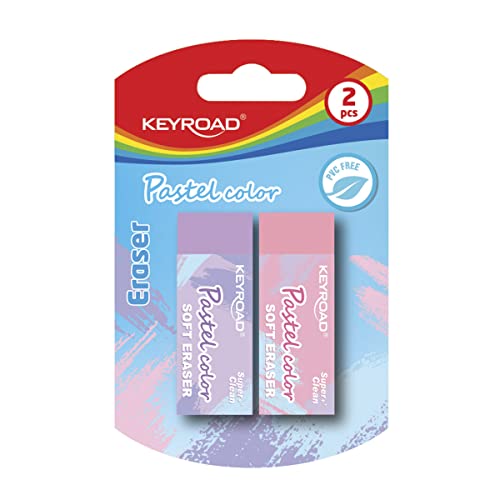 KeyRoad Goma de borrar universal para lápiz y lápiz, 2 piezas/blíster/color: colores pastel/ideal escuela oficina, KR972036