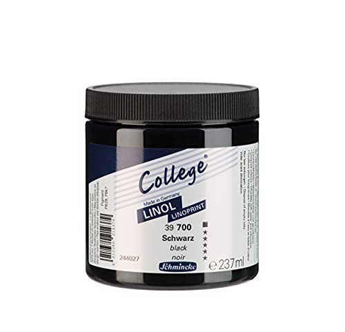 Schmincke - College® Linol, tintas de linóleo para artistas, Negro 237 ml, 39700053, tinta de linóleo a base de agua de bajo olor, resistente a la luz, impresión uniforme