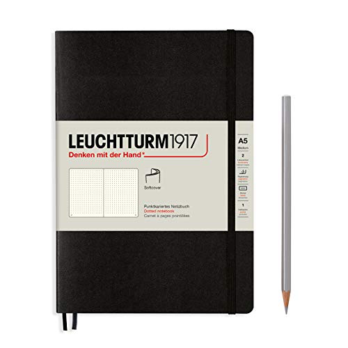 Leuchtturm1917 - Cuaderno (145 x 210 mm, A5, tamaño mediano, tapa blanda, de puntos), color negro