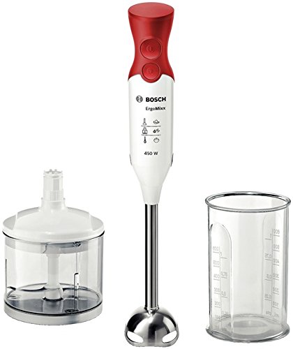 Bosch MSM64120 ErgoMixx Batidora de mano, con vaso de mezclas y picador, 450 W, color rojo y gris