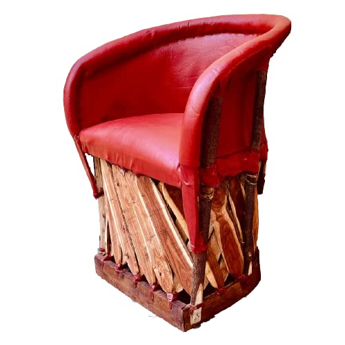 Mueble Silla Equipal Tradicional en Color Rojo 100% de Piel Original, hecho en México ideal para Hogar, Bar, Restaurante, Oficina, Hotel, Patio, Jardin, Sala, Cafeterías, playa