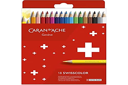 Caran D'Ache Swisscolor 7630002343329 - Estuche de cartón con 18 lápices de colores resistentes al agua, multicolor