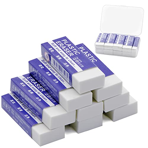 EULANT Pack 9 Gomas de Borrar de Plástico Blanco,Suave 2B Borradores Goma Erasers con caja de almacenamiento para Estudiantes Profesores Escuela Oficina Dibujo Escribir