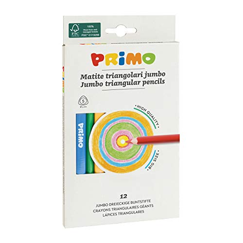 Morocolor PRIMO, 12 lápices de colores triangulares, Lápices lacados jumbo, Colores brillantes, intensos y vivos, Lápices jumbo ergonómicos, Ideal para todo tipo de papel, Seguro y compatible