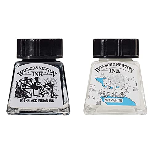 Winsor & Newton Tinta para Dibujo Drawing Ink - frasco de 14ml, tinta china negra, indian ink, resistente al agua y la luz + Tinta de Dibujo, Blanco (White), 14ml