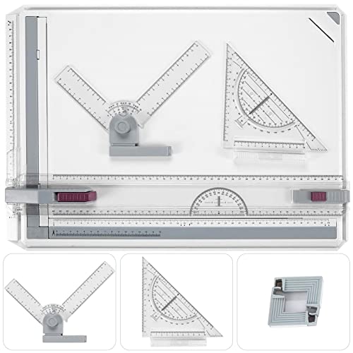 BATHWA A3 Tablero de dibujo, 50.5 x 37cm Multifunción College School Métrico A3 Tablero de dibujo Set Mesa de dibujo con movimiento paralelo y ángulo ajustable