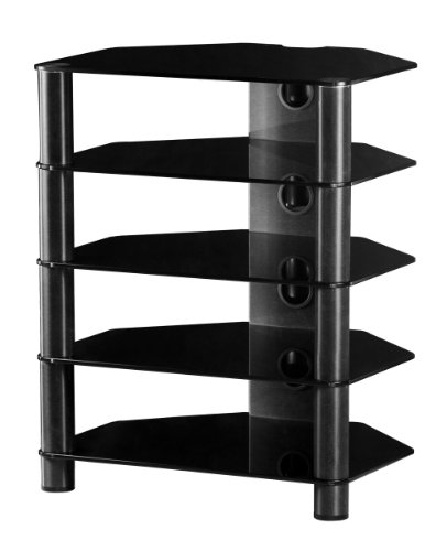 RO&CO SONOROUS - Mueble para Equipos HiFi de 5 estantes. Vidrios de Color Negro y chasis de Aluminio de Color Negro. Ref. RX-2150 NN