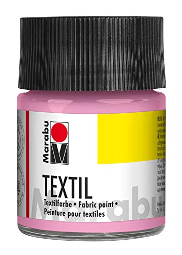 Marabu 17160005236 - Pintura textil para tela rosa claro 50 ml, tinta de impresión a base de agua, para telas claras, lavable hasta 60 °C, tacto suave, fijación fácil mediante planchado o horno